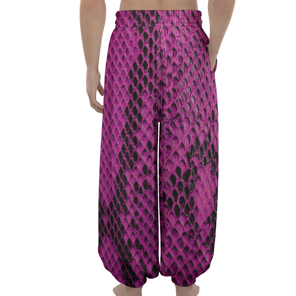 Magenta Pink And Black Snakeskin Print Lantern Pants
