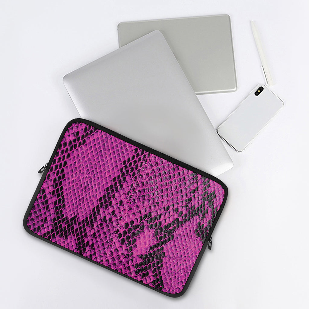 Magenta Pink And Black Snakeskin Print Laptop Sleeve
