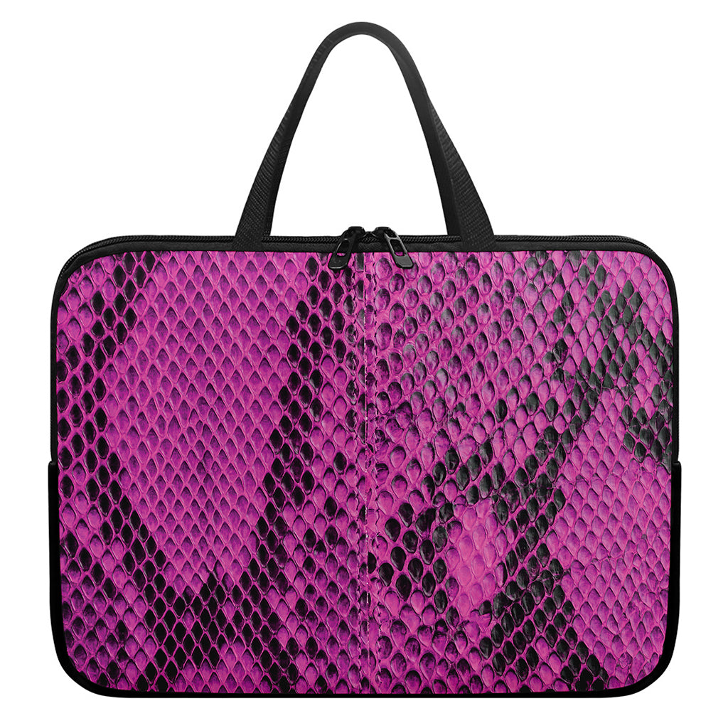 Magenta Pink And Black Snakeskin Print Laptop Sleeve With Handle