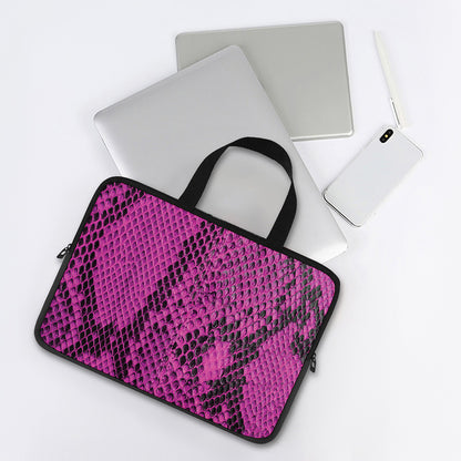 Magenta Pink And Black Snakeskin Print Laptop Sleeve With Handle