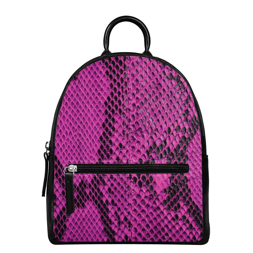 Magenta Pink And Black Snakeskin Print Leather Backpack