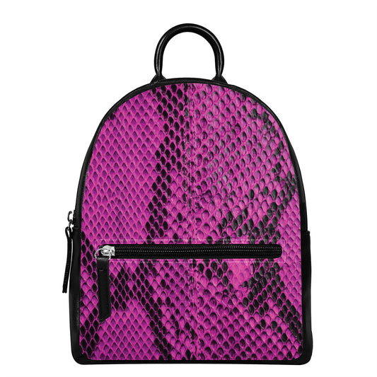 Magenta Pink And Black Snakeskin Print Leather Backpack
