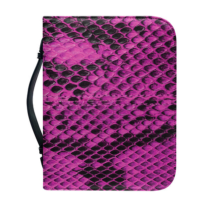 Magenta Pink And Black Snakeskin Print Leather Bible Cover