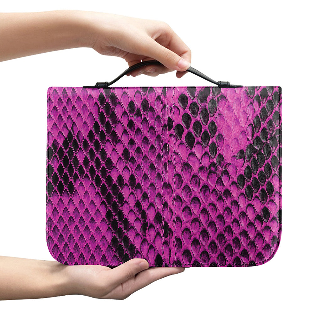 Magenta Pink And Black Snakeskin Print Leather Bible Cover