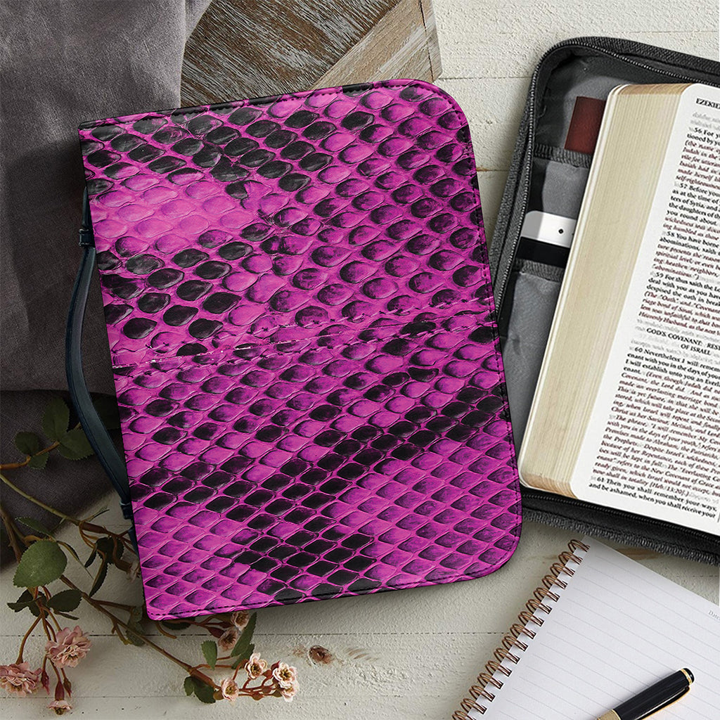 Magenta Pink And Black Snakeskin Print Leather Bible Cover