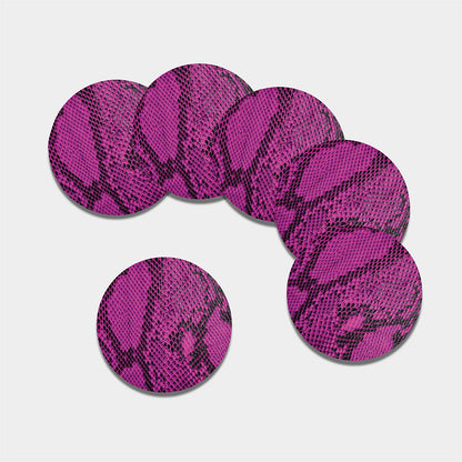 Magenta Pink And Black Snakeskin Print Leather Coaster Set