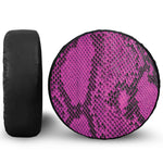 Magenta Pink And Black Snakeskin Print Leather Spare Tire Cover