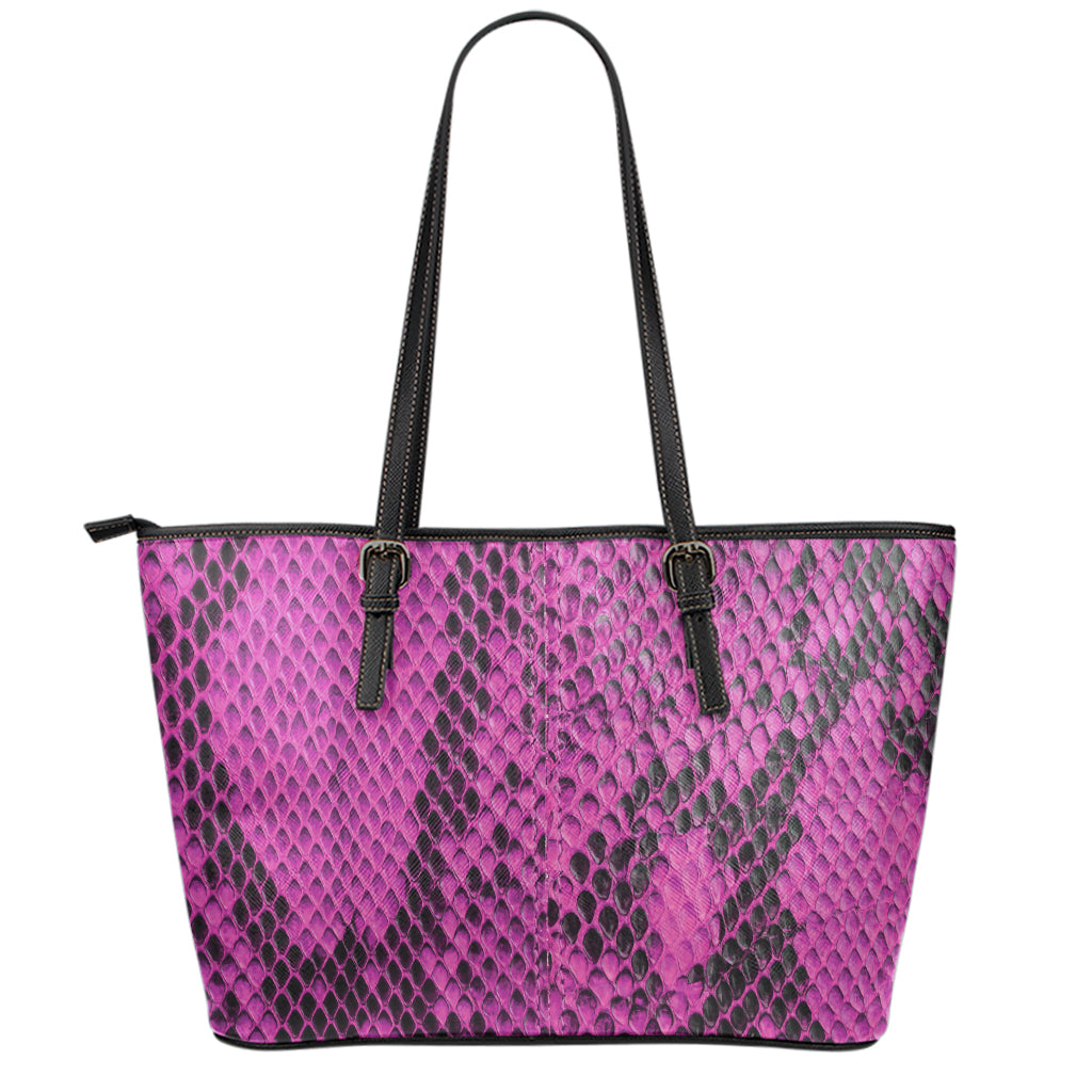 Magenta Pink And Black Snakeskin Print Leather Tote Bag