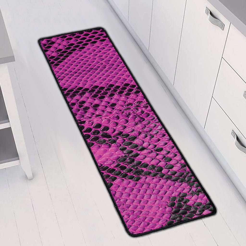 Magenta Pink And Black Snakeskin Print Long Kitchen Mat