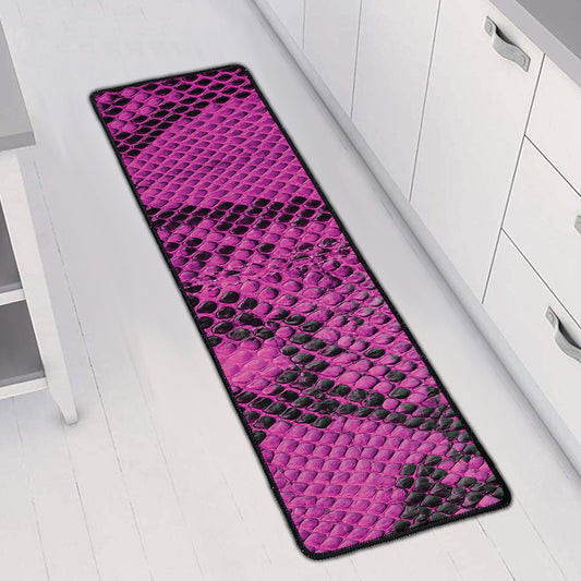 Magenta Pink And Black Snakeskin Print Long Kitchen Mat