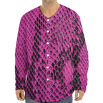 Magenta Pink And Black Snakeskin Print Long Sleeve Baseball Jersey