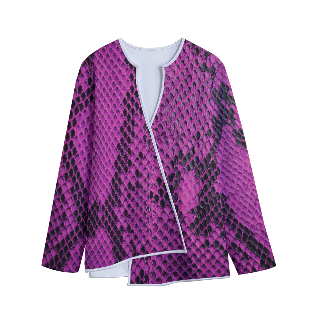 Magenta Pink And Black Snakeskin Print Long Sleeve Short Coat