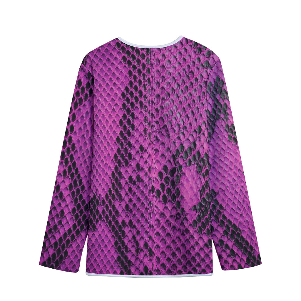 Magenta Pink And Black Snakeskin Print Long Sleeve Short Coat