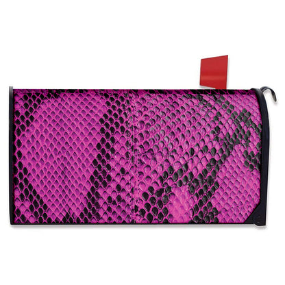 Magenta Pink And Black Snakeskin Print Mailbox Cover