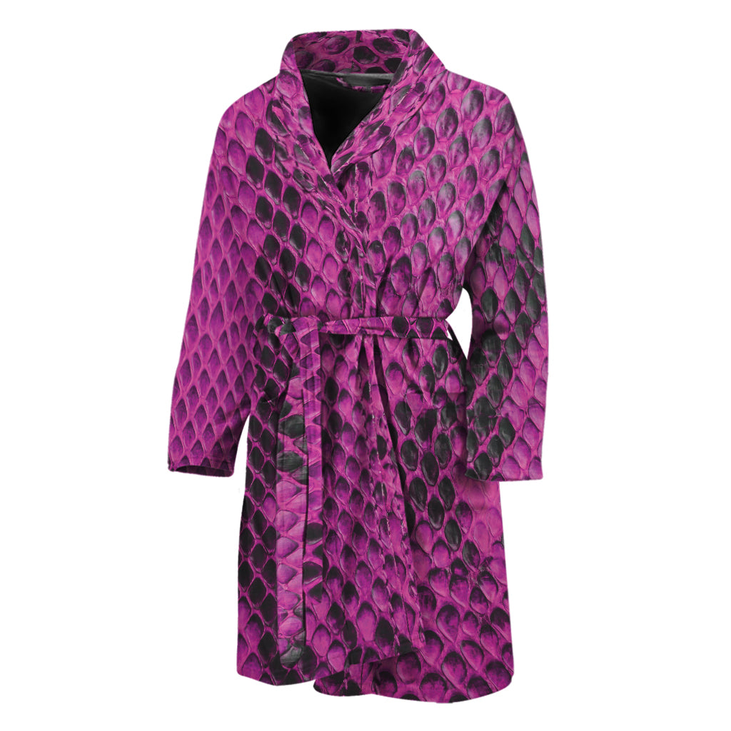 Magenta Pink And Black Snakeskin Print Men's Bathrobe