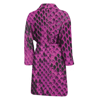 Magenta Pink And Black Snakeskin Print Men's Bathrobe