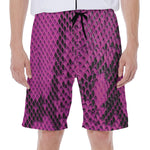 Magenta Pink And Black Snakeskin Print Men's Beach Shorts