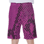Magenta Pink And Black Snakeskin Print Men's Beach Shorts