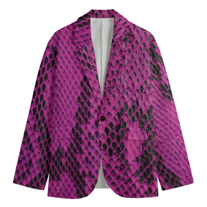 Magenta Pink And Black Snakeskin Print Men's Blazer
