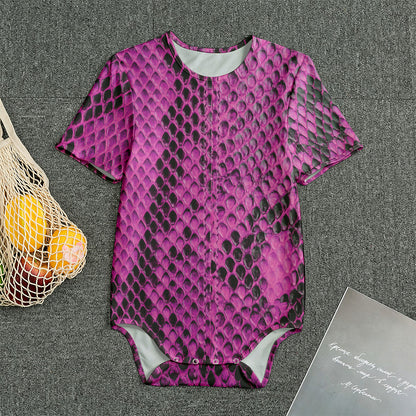 Magenta Pink And Black Snakeskin Print Men's Bodysuit