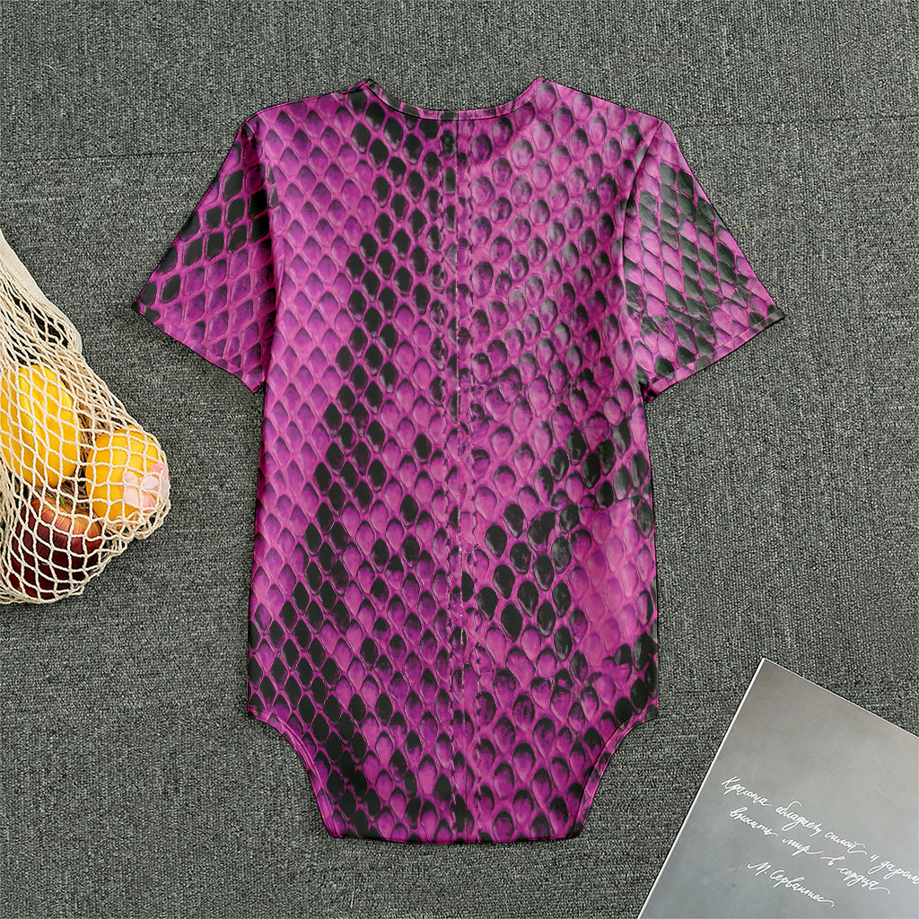 Magenta Pink And Black Snakeskin Print Men's Bodysuit