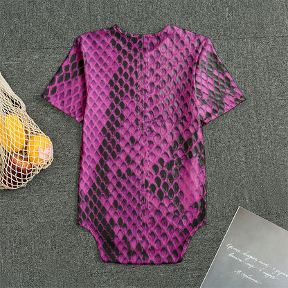 Magenta Pink And Black Snakeskin Print Men's Bodysuit
