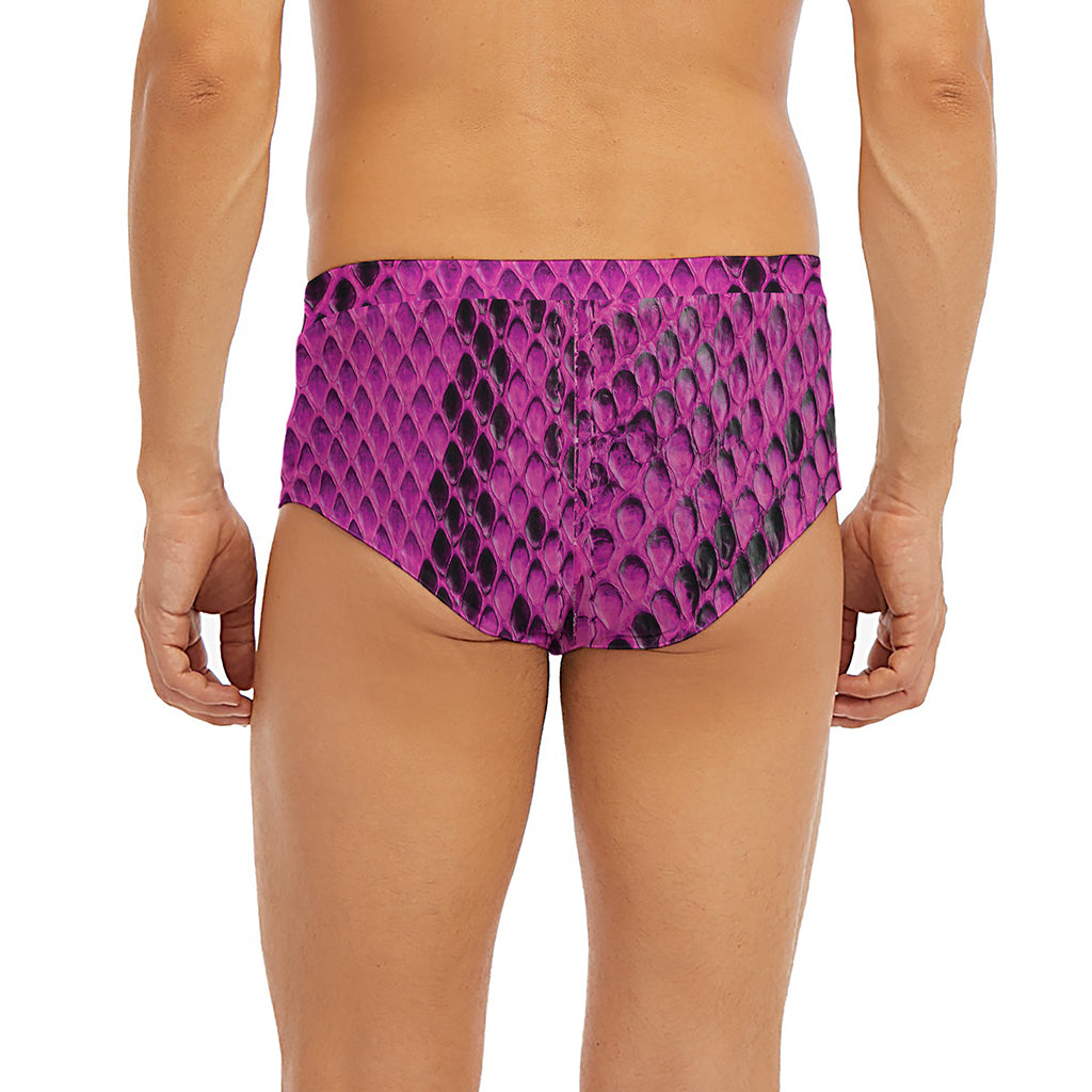 Magenta Pink And Black Snakeskin Print Men's Briefs