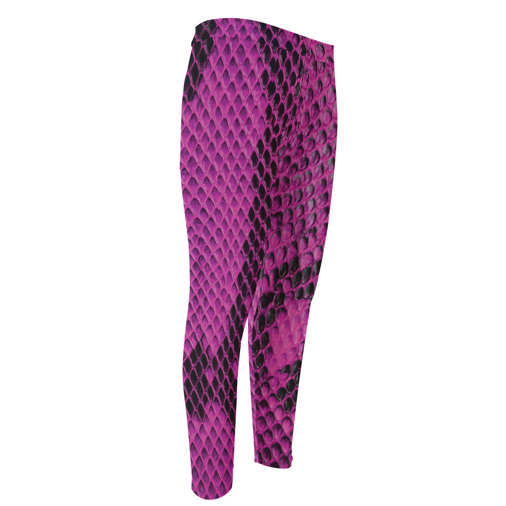 Magenta Pink And Black Snakeskin Print Men's Compression Pants