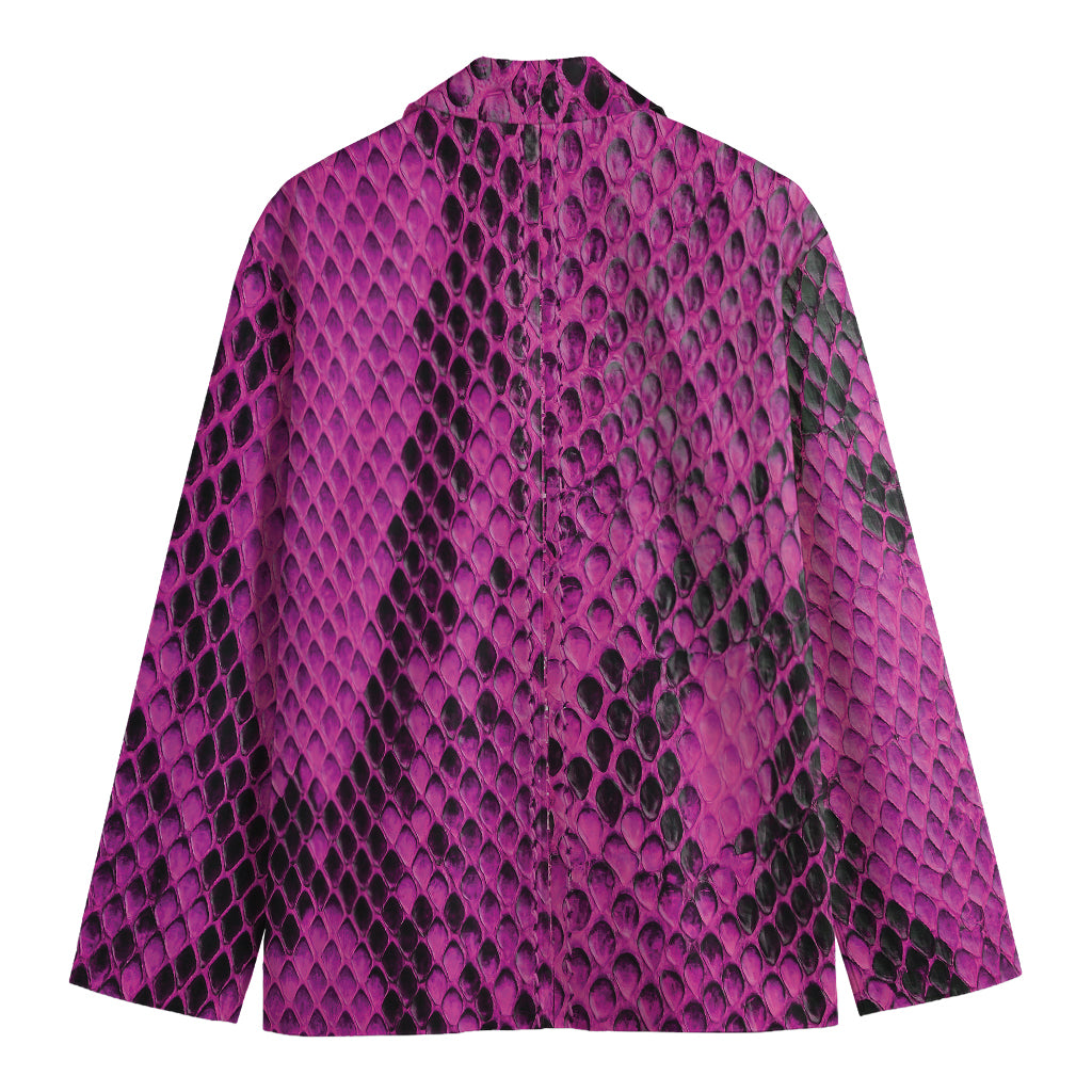 Magenta Pink And Black Snakeskin Print Men's Cotton Blazer