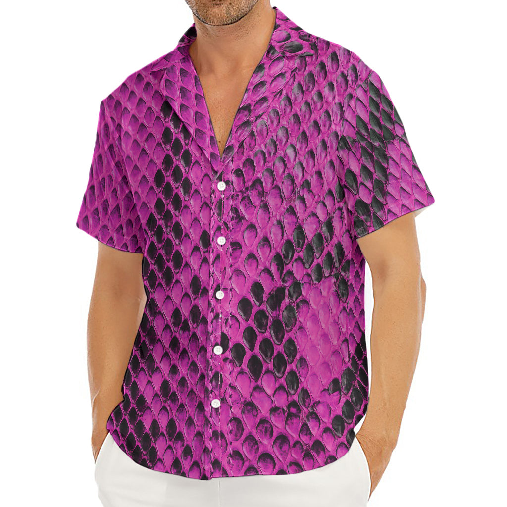 Magenta Pink And Black Snakeskin Print Men's Deep V-Neck Shirt