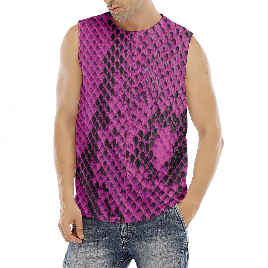 Magenta Pink And Black Snakeskin Print Men's Fitness Tank Top