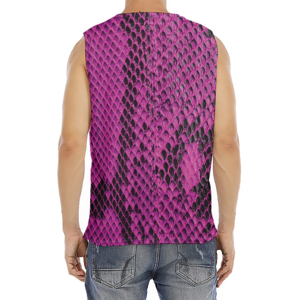 Magenta Pink And Black Snakeskin Print Men's Fitness Tank Top