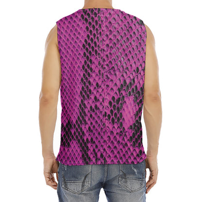 Magenta Pink And Black Snakeskin Print Men's Fitness Tank Top