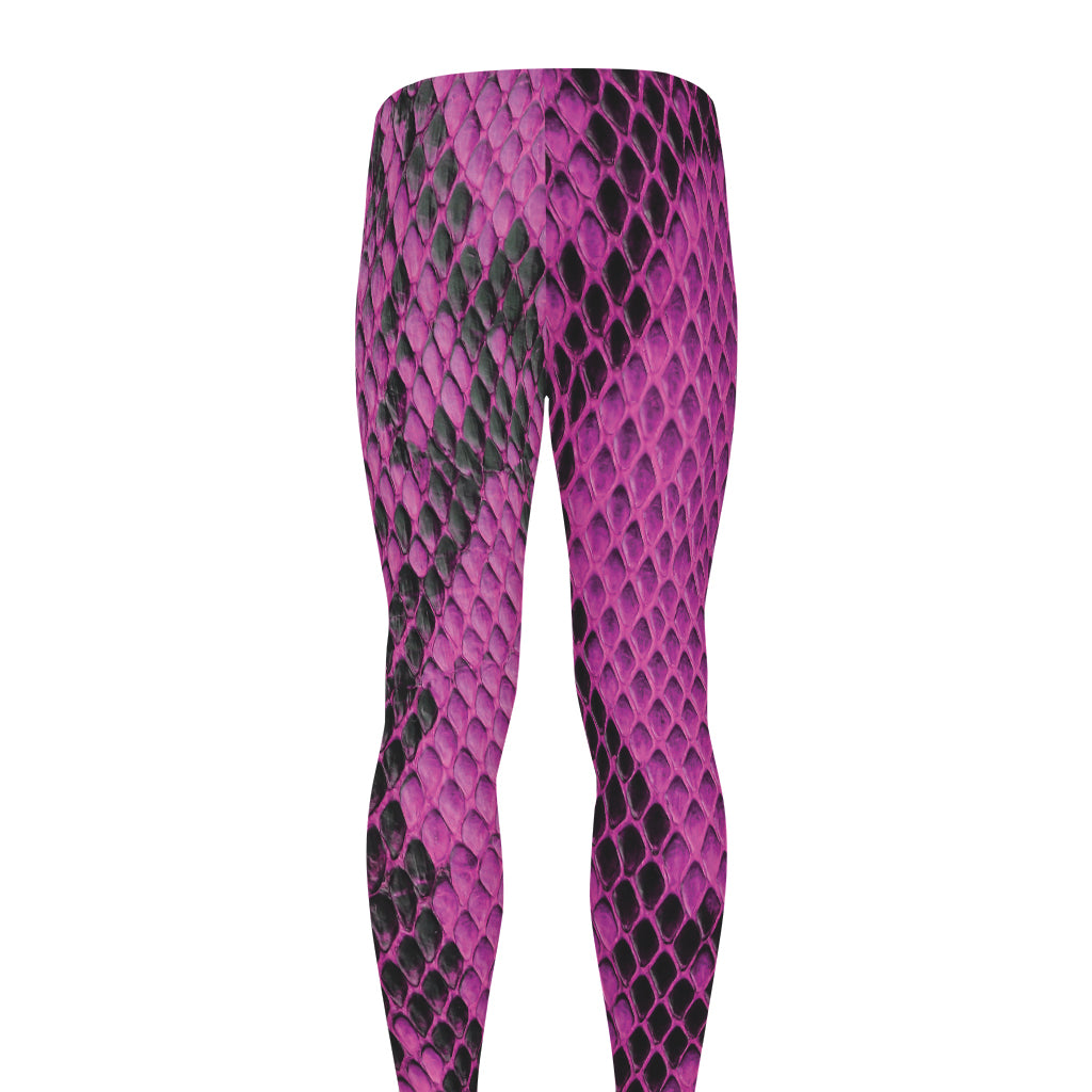 Magenta Pink And Black Snakeskin Print Men's leggings