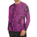 Magenta Pink And Black Snakeskin Print Men's Long Sleeve Rash Guard