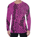 Magenta Pink And Black Snakeskin Print Men's Long Sleeve T-Shirt