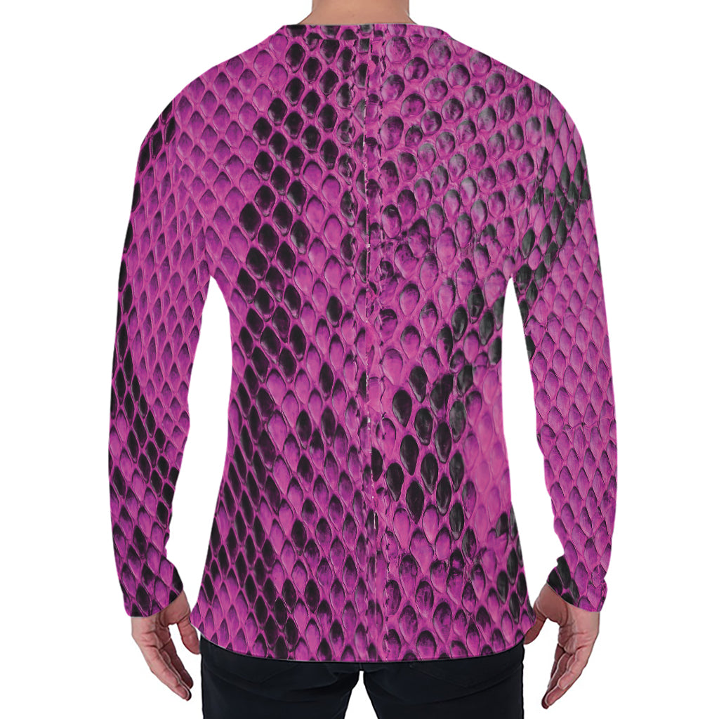 Magenta Pink And Black Snakeskin Print Men's Long Sleeve T-Shirt
