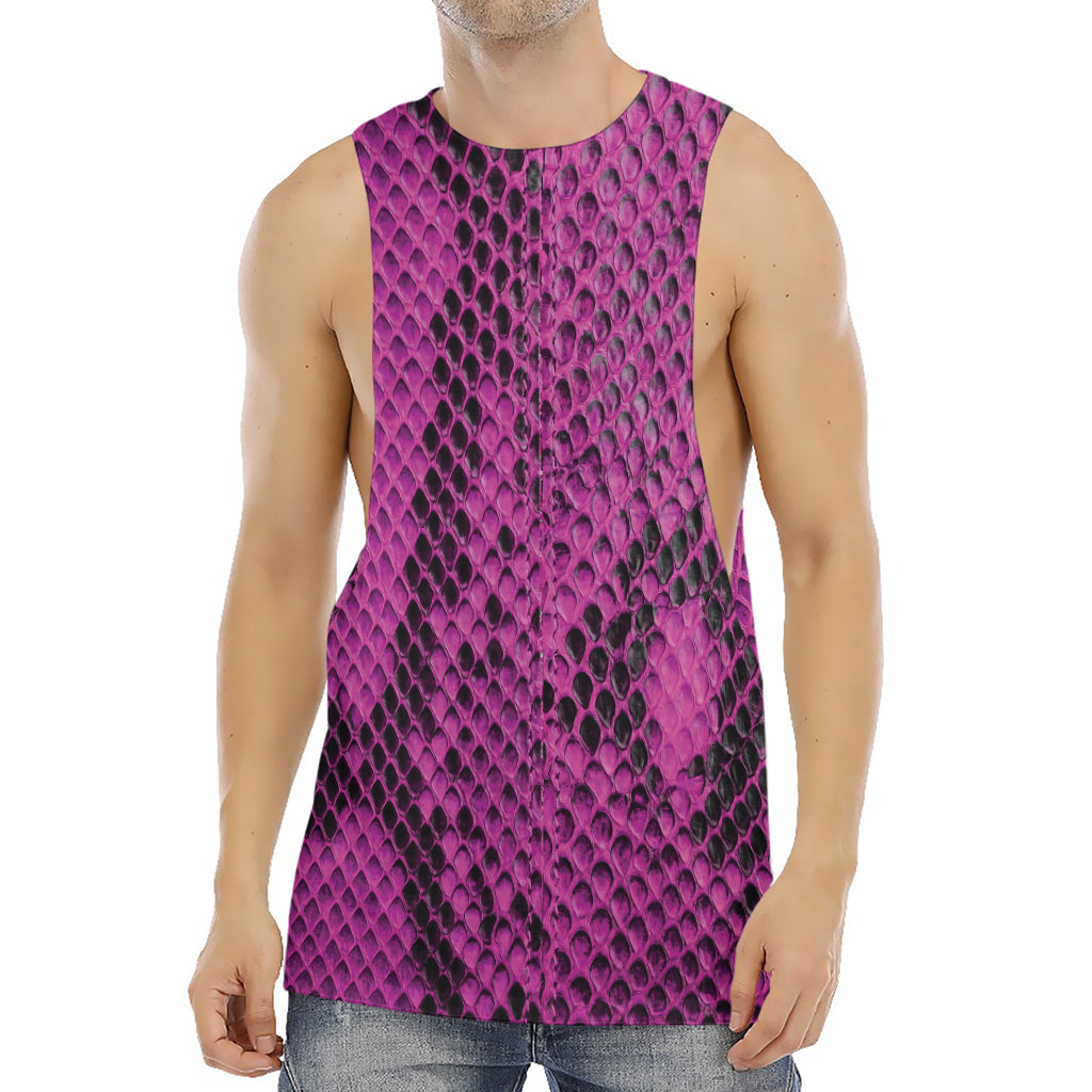 Magenta Pink And Black Snakeskin Print Men's Muscle Tank Top