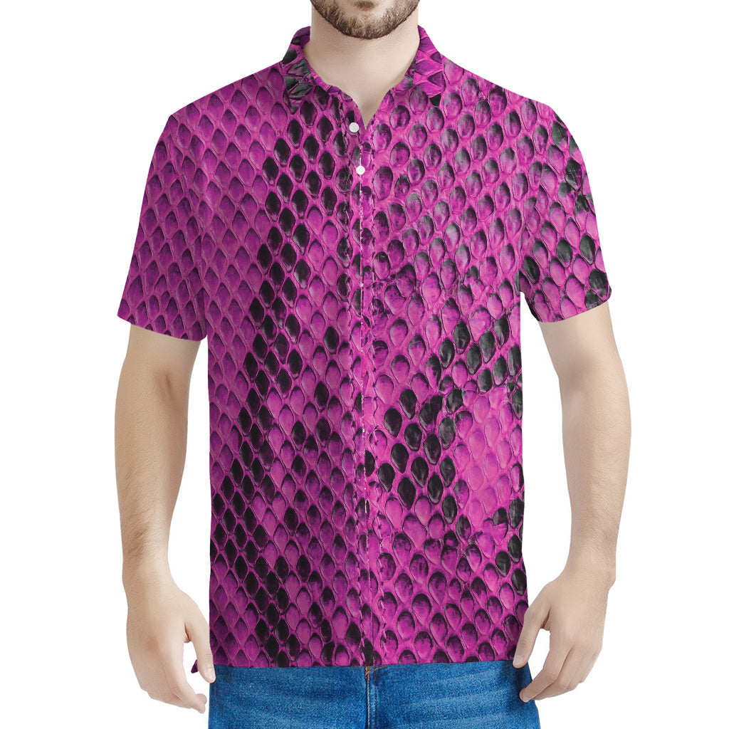 Magenta Pink And Black Snakeskin Print Men's Polo Shirt