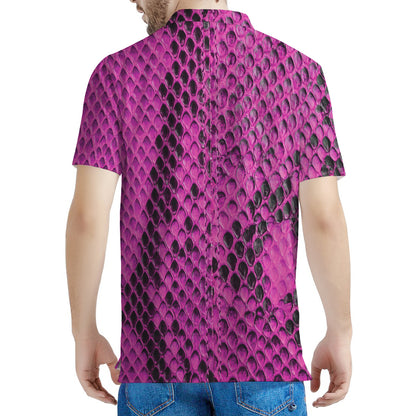 Magenta Pink And Black Snakeskin Print Men's Polo Shirt