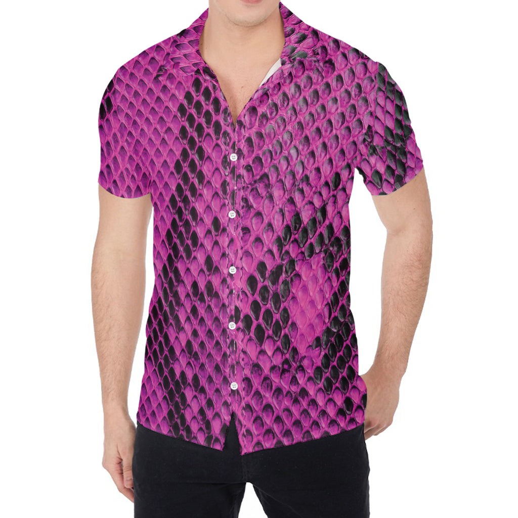 Magenta Pink And Black Snakeskin Print Men's Shirt