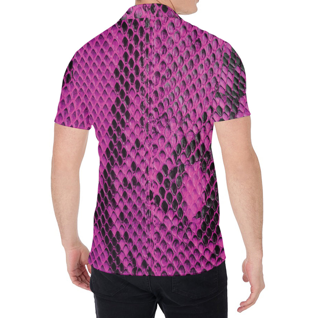 Magenta Pink And Black Snakeskin Print Men's Shirt