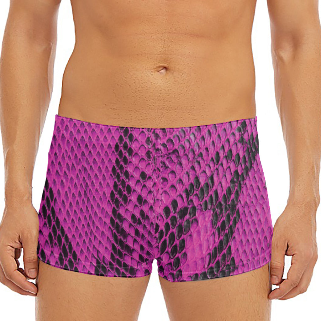 Magenta Pink And Black Snakeskin Print Men's Short Boxer Briefs