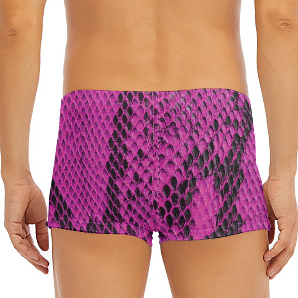Magenta Pink And Black Snakeskin Print Men's Short Boxer Briefs