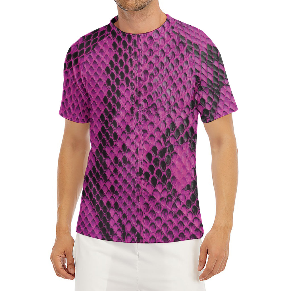Magenta Pink And Black Snakeskin Print Men's Short Sleeve Rash Guard