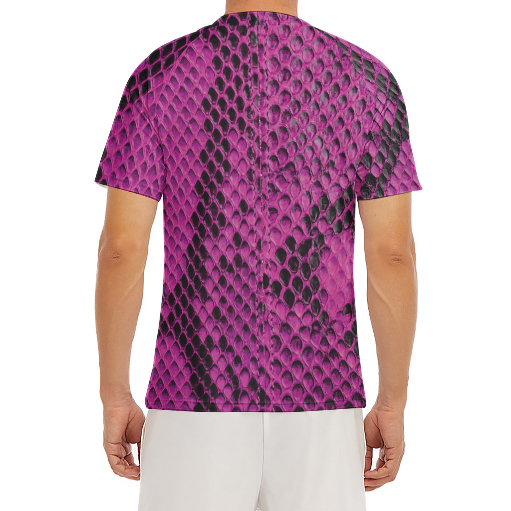Magenta Pink And Black Snakeskin Print Men's Short Sleeve Rash Guard
