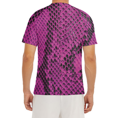 Magenta Pink And Black Snakeskin Print Men's Short Sleeve Rash Guard