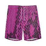 Magenta Pink And Black Snakeskin Print Men's Sports Shorts