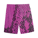 Magenta Pink And Black Snakeskin Print Men's Sports Shorts