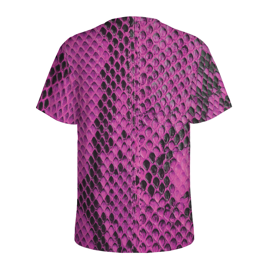 Magenta Pink And Black Snakeskin Print Men's Sports T-Shirt